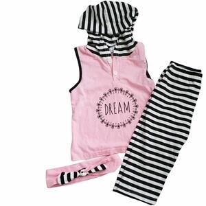 Pink‎ Black Sleeveless Hoodie With Leggings And Headband Size 4T